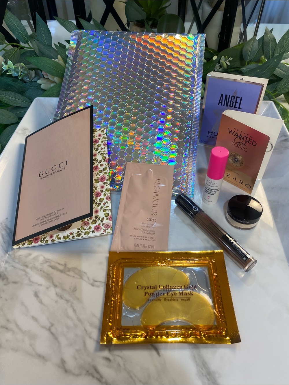 Self Care/Care Package #4 Gucci Pink Cosmetics & Gold Eye Mask Gift Set